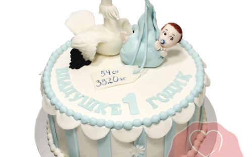 Торт на 1 годик с аистом на заказ, Кондитерская фабрика Любава
