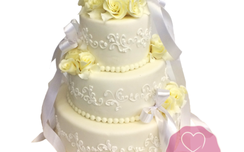 Торт свадебный с розами и бантом на заказ, Кондитерская фабрика Любава