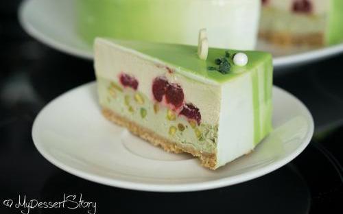 MyDessertStory, торты на заказ, Чизкейк Мозаик (фисташка/вишня)